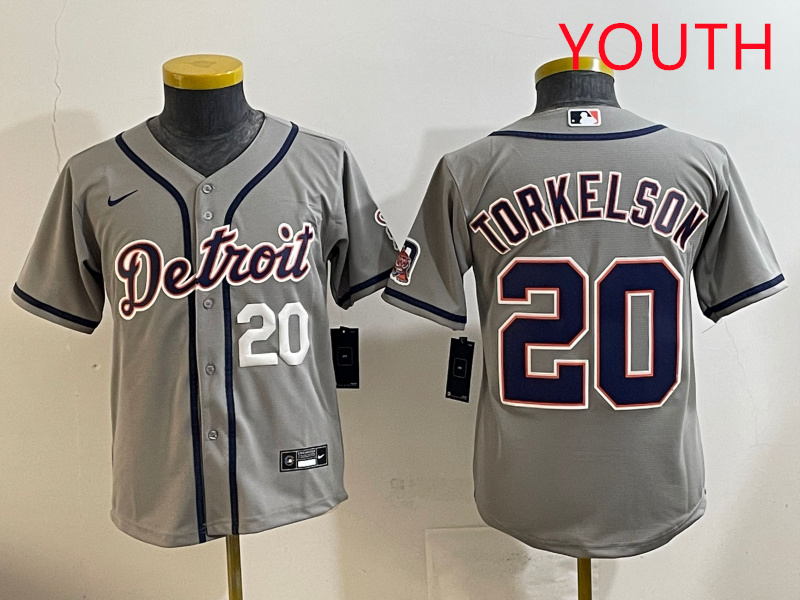 Youth 2025 Detroit Tigers  #20 Torkelson grey Nike MLB jersey style 11->youth mlb jersey->Youth Jersey